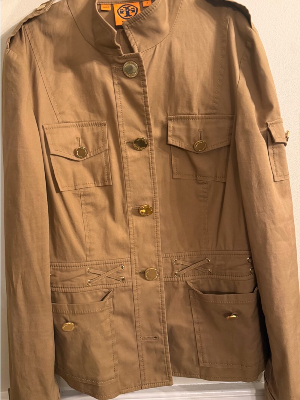 Tory Burch Khaki Utility Jacket with Gold-Tone Buttons